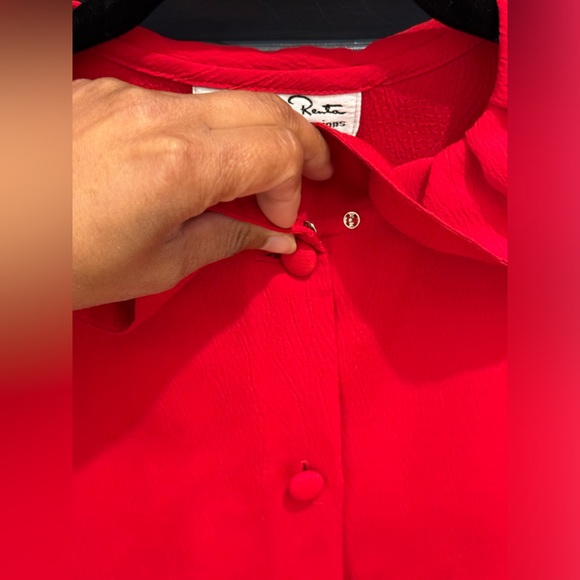 Vintage Oscar de la Renta Expressions Red Peter Pan Collar Blouse - Picture 3 of 4